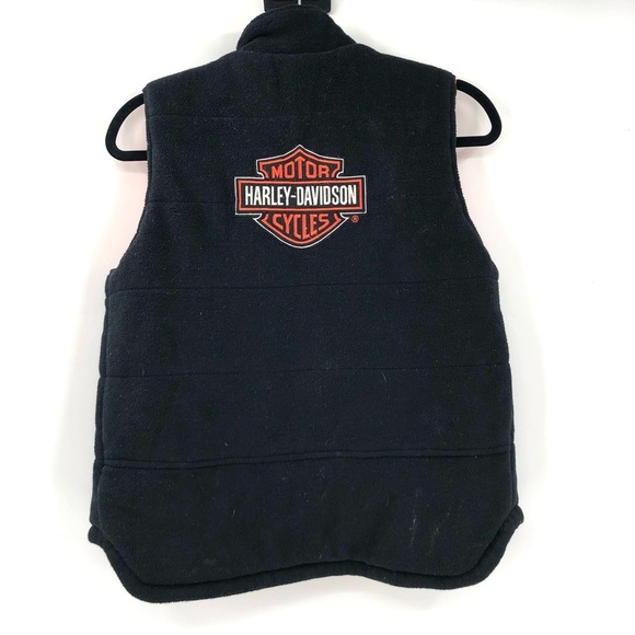 HARLEY DAVIDSON Vest M 10-12 Motorcycle Orange Black Reversible Pockets Kids Boy - Picture 2 of 11